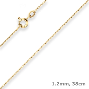 1,2mm Ankerkette diamantiert Collier Halskette aus 375 Gold Gelbgold 38cm