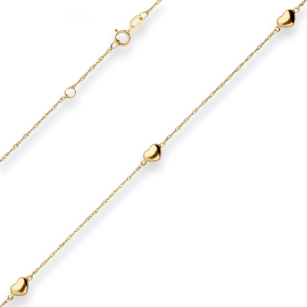 1.2mm Singapurkette Fusskette Herz aus 333 Gelbgold 25cm