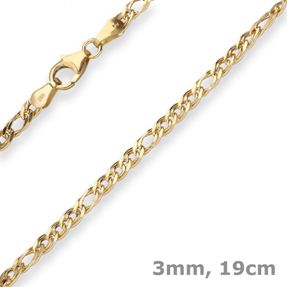 3mm Armband Panzerkette hohl Armschmuck aus 585 Gold Gelbgold 19cm