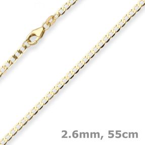 2,6mm Flach-Panzerkette weit Collier Halskette aus 585 Gold Gelbgold 55cm