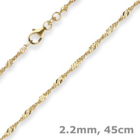 2,2mm Singapurkette Collier Halskette aus 375 Gold Gelbgold 45cm