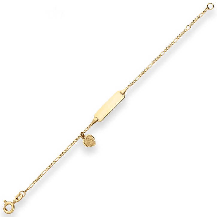 Id-Armband Figarokette diamantiert Herz mit Engel 375 Gelbgold