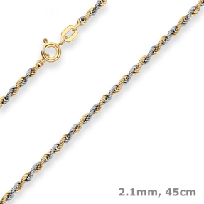 2,1mm Kordelkette Goldkette Collier Halskette aus 333 Gold gelb/weiß 45cm
