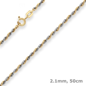 2,1mm Kordelkette Goldkette Collier Halskette aus 333 Gold gelb/weiß 50cm