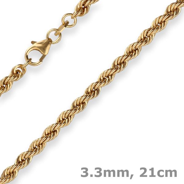 3.3mm Armband Kordelkette hohl aus 333 Gelbgold 21cm