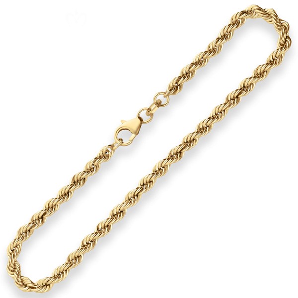 3.3mm Armband Kordelkette hohl aus 585 Gelbgold 18cm