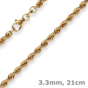3,3mm Armband Kordelkette hohl Armschmuck aus 585 Gold Gelbgold 21cm