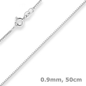 0,9mm Veneziakette Collier mit Zwischenöse aus 925 Silber rhodiniert 50cm