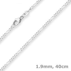 1,9mm Figarokette diamantiert Collier Halskette aus 925 Silber rhodiniert 40cm