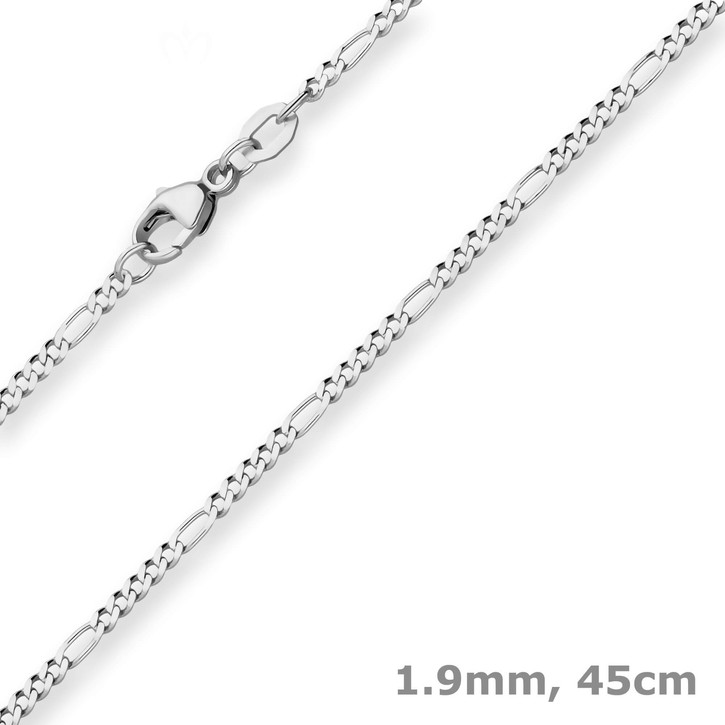 1.9mm Figarokette diamantiert aus 925 Silber rhodiniert 45cm