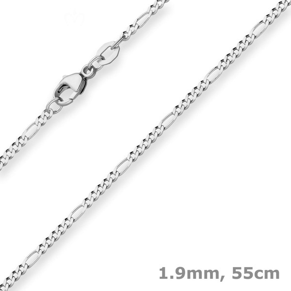 1.9mm Figarokette diamantiert aus 925 Silber rhodiniert 55cm