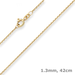 1,3mm Ankerkette diamantiert Collier aus 333 Gold Gelbgold 42cm mit Zwischenöse