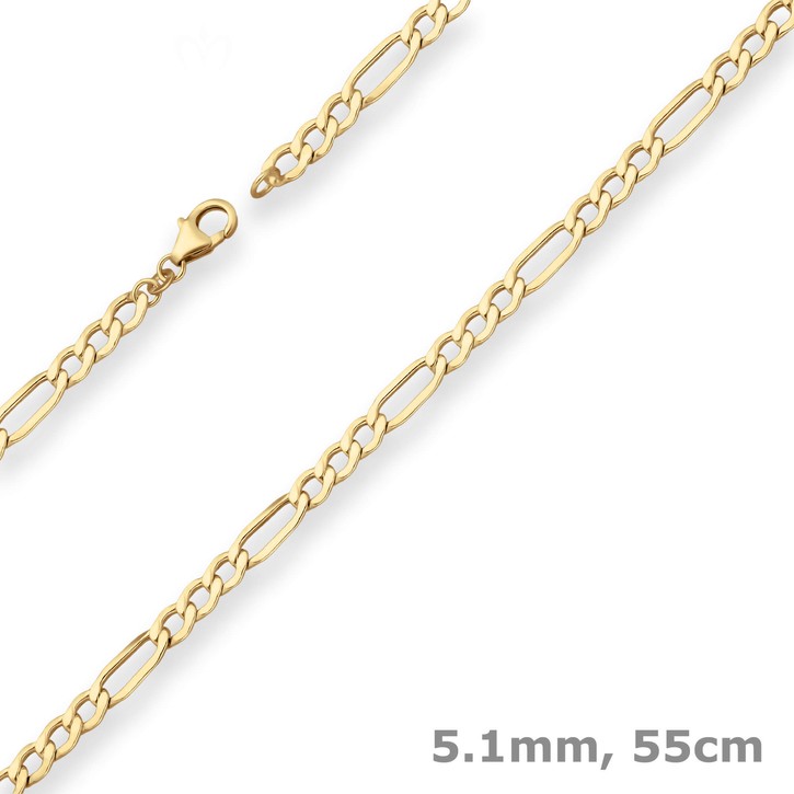 5.1mm Figarokette hohl aus 333 Gelbgold 55cm