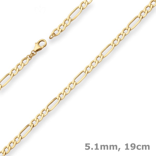 5.1mm Armband Figarokette hohl aus 333 Gelbgold 19cm