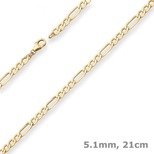 5.1mm Armband Figarokette hohl aus 333 Gelbgold 21cm