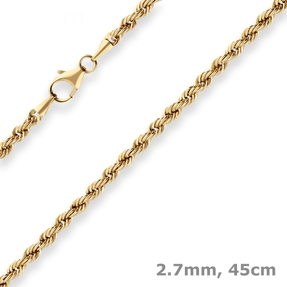 2,8mm Kordelkette Goldkette Collier Halskette aus 333 Gold Gelbgold 45cm