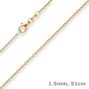 1,5mm Rund-Ankerkette Kette Collier aus 375 Gold Gelbgold 51cm mit Zwischenöse