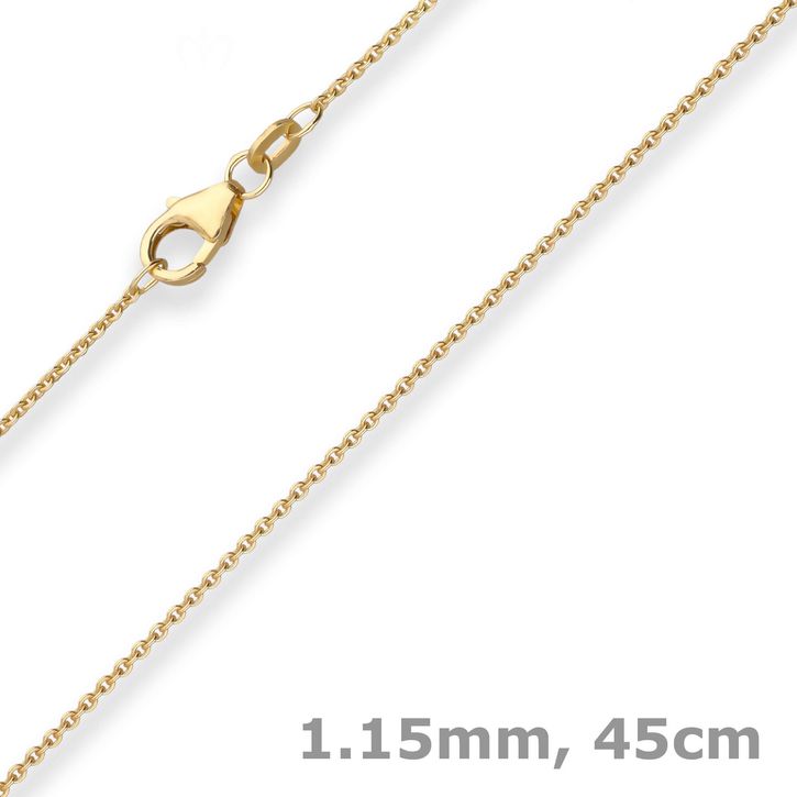 1.2mm Ankerkette flach aus 375 Gelbgold 45cm