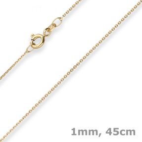 1mm Ankerkette diamantiert Kette Collier Halskette aus 375 Gold Gelbgold 45cm