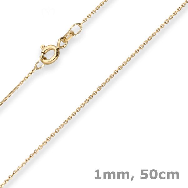 1mm Ankerkette diamantiert aus 375 Gelbgold 50cm