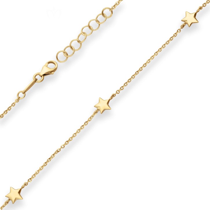 Armband Ankerkette diamantiert 3 Sterne hohl 375 Gelbgold
