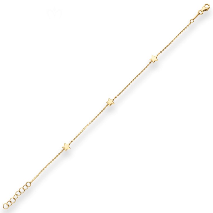 Armband Ankerkette diamantiert 3 Sterne hohl 375 Gelbgold