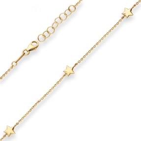 1,2mm Armband Ankerkette diamantiert 3 Sterne hohl aus 375 Gold Gelbgold 16cm