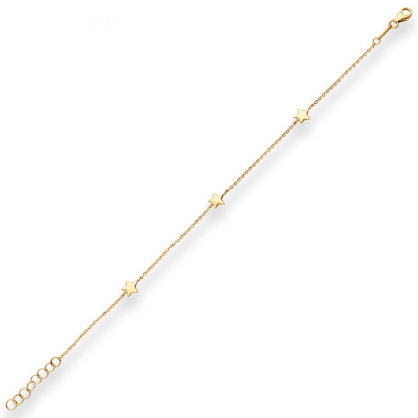 Armband Ankerkette diamantiert 3 Sterne hohl 375 Gelbgold