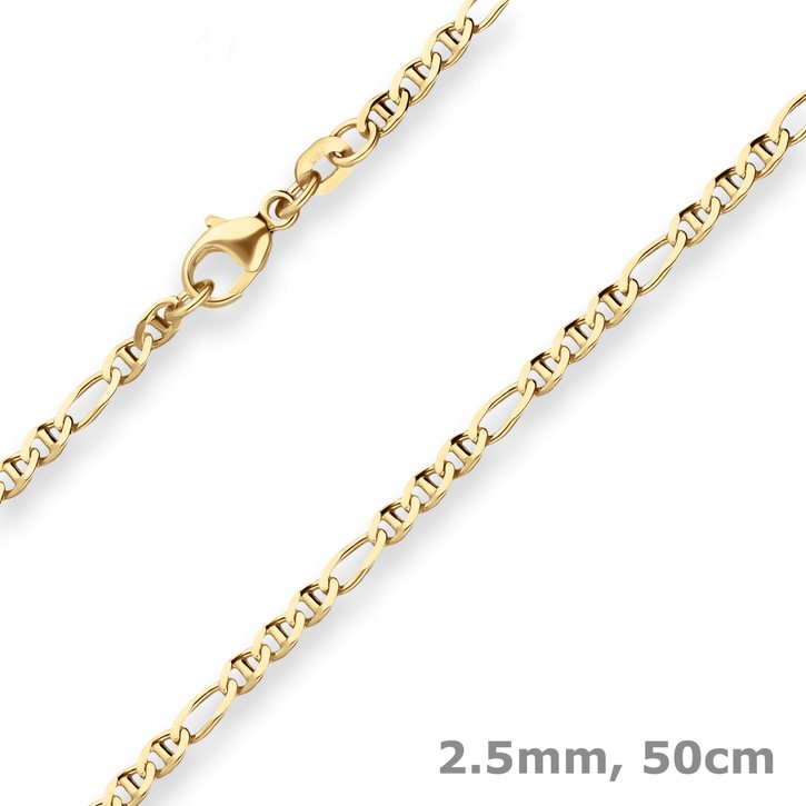 2.5mm Panzerstegkette aus 375 Gelbgold 50cm