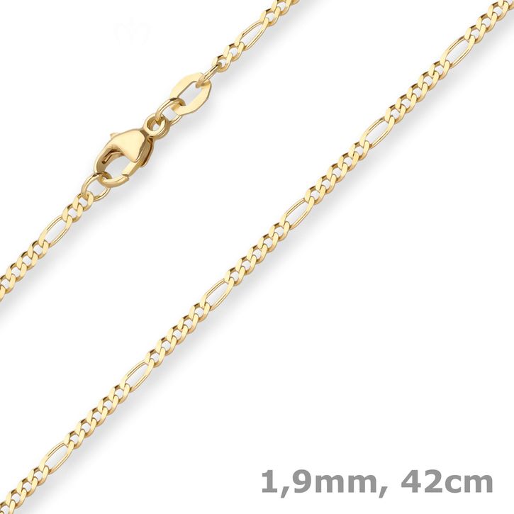 1.9mm Figarokette diamantiert aus 375 Gelbgold 42cm