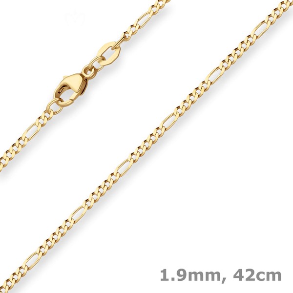 1.9mm Figarokette diamantiert aus 375 Gelbgold 42cm