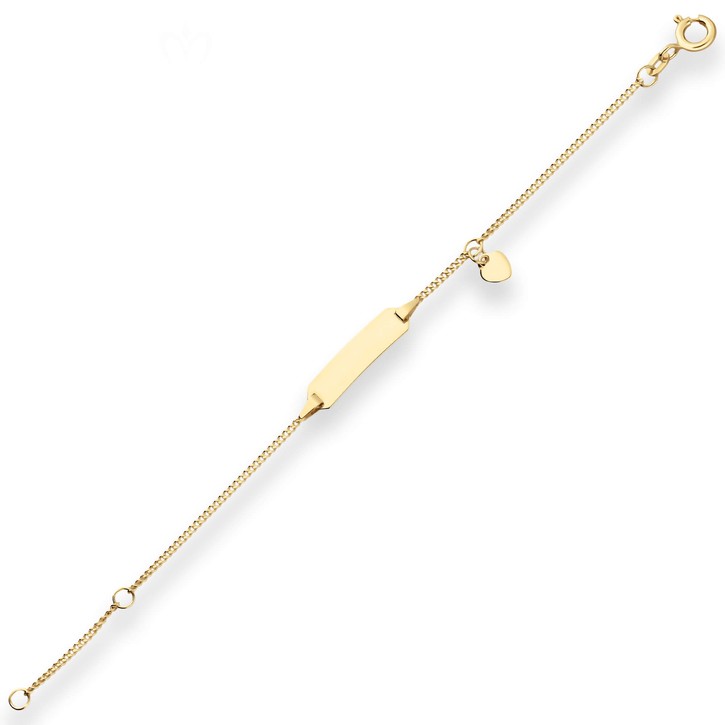 1.4mm Id-Armband Panzerkette mit Herz aus 375 Gelbgold 14cm