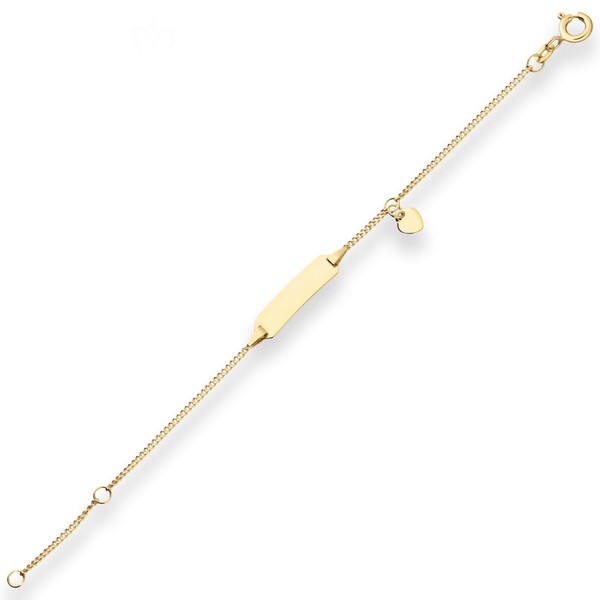 1.4mm Id-Armband Panzerkette mit Herz aus 375 Gelbgold 14cm