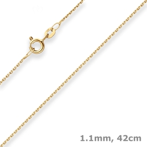 1,1mm Ankerkette diamantiert Collier aus 585 Gold Gelbgold 42cm mit Zwischenöse