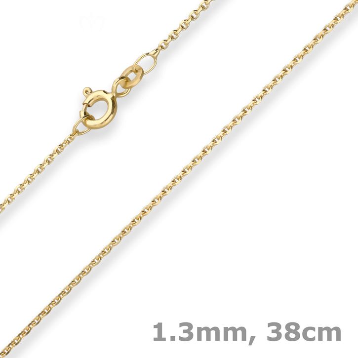 1.3mm Ankerkette diamantiert 585 Gelbgold 38cm mit Zwischenöse