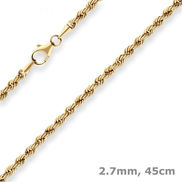2.8mm Kordelkette hohl aus 585 Gelbgold 45cm