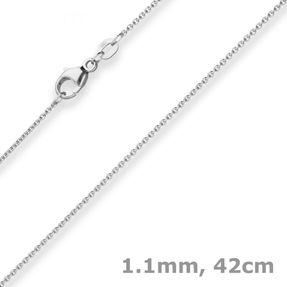 1,1mm Rund-Ankerkette Kette Collier aus 585 Gold Weißgold 42cm mit Zwischenöse