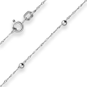 1mm Singapurkette Armband Kügelchen aus 585 Weißgold 19cm mit Zwischenöse