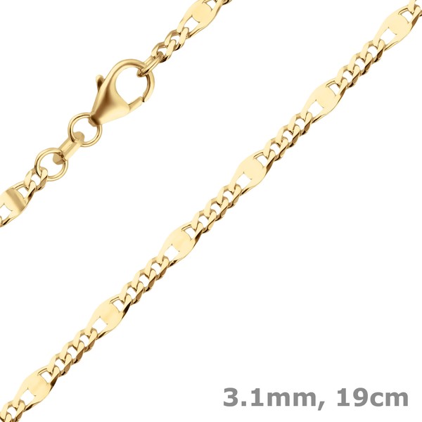 3.1mm Armband Panzerstegkette aus 585 Gelbgold 19cm