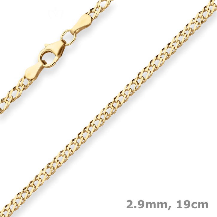 2.9mm Armband Zwillingspanzerkette aus 585 Gelbgold 19cm