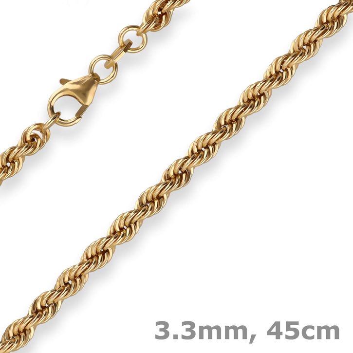 3.3mm Kordelkette hohl aus 333 Gelbgold 45cm