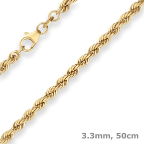 3,3mm Kordelkette Goldkette Collier Halskette aus 585 Gold Gelbgold 50cm