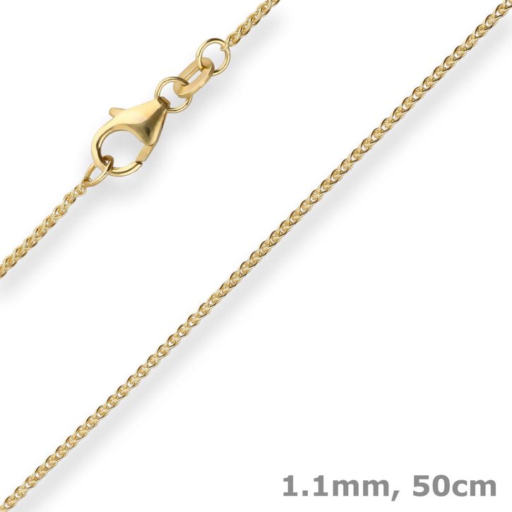 1.1mm Zopfkette aus 375 Gelbgold 50cm