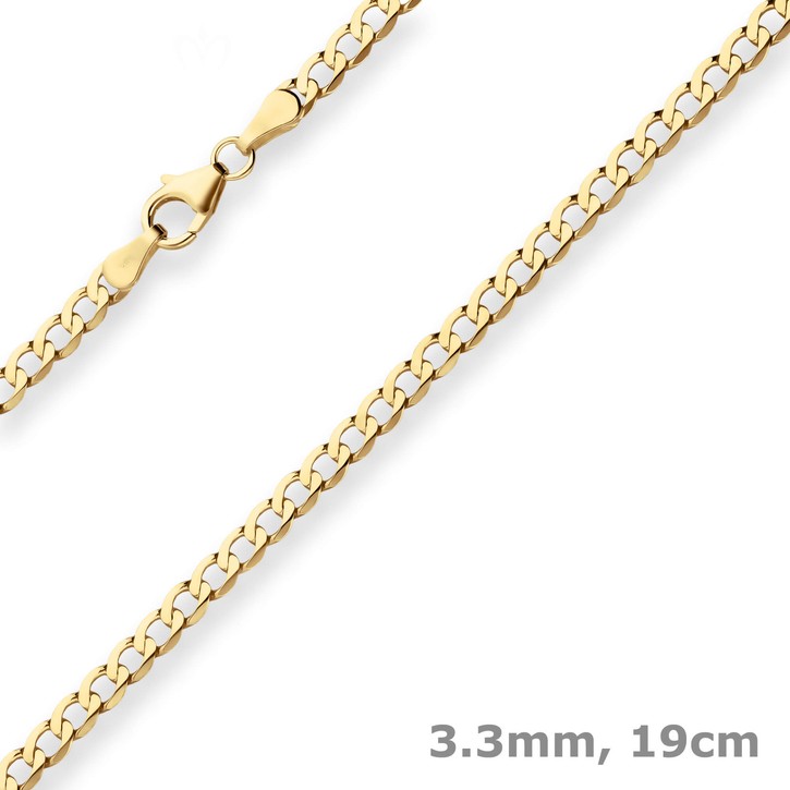 3.3mm Armband Panzerkette weit aus 375 Gelbgold 19cm