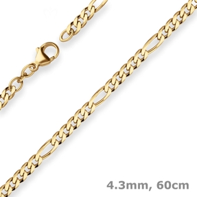 4,3mm Figarokette diamantiert Kette Collier Halskette aus 585 Gold Gelbgold 60cm 4,3mm Figarokette diamantiert Kette Collier Halskette aus 585 Gold Gelbgold 60cm