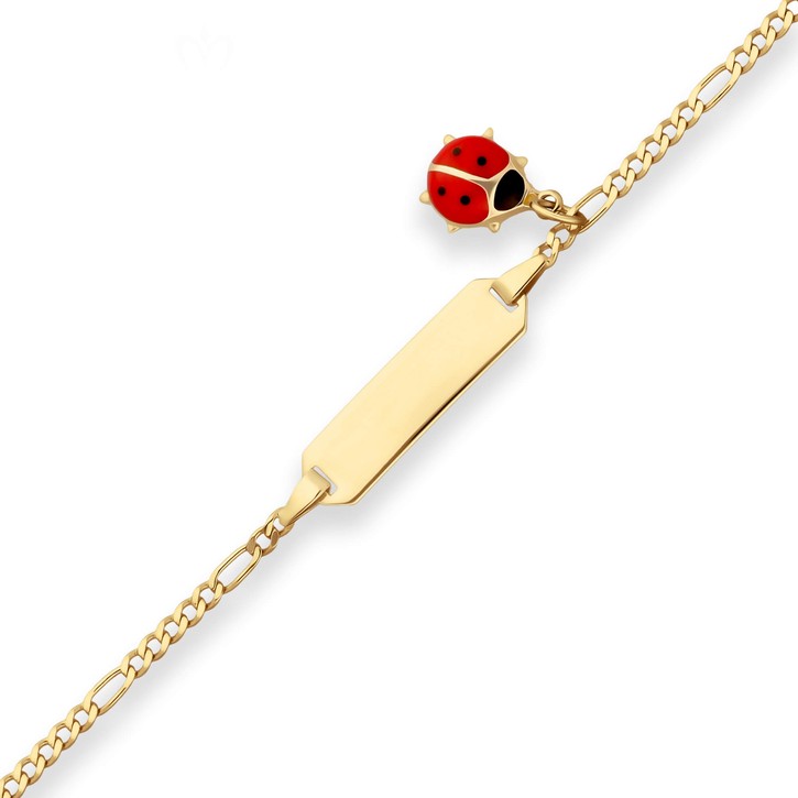 Id-Armband Figarokette diamantiert Marienkäfer 585 Gelbgold