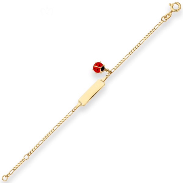 Id-Armband Figarokette diamantiert Marienkäfer 585 Gelbgold