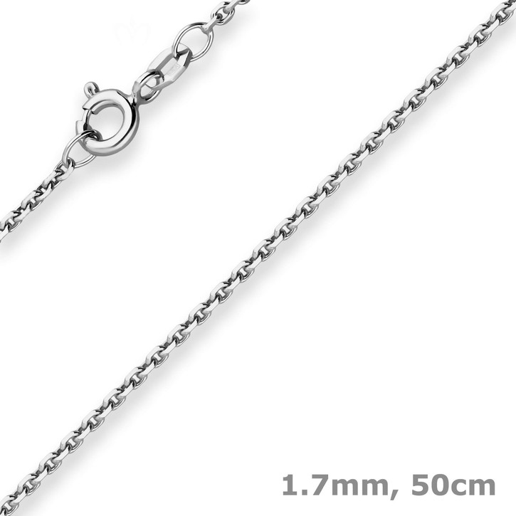1.7mm Ankerkette diamantiert aus 333 Weißgold 50cm