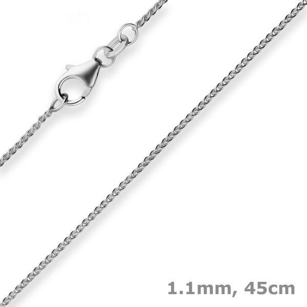 1.1mm Zopfkette aus 585 Weißgold 45cm