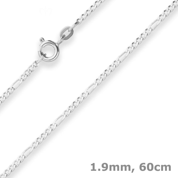 1.9mm Figarokette diamantiert aus 925 Silber 60cm